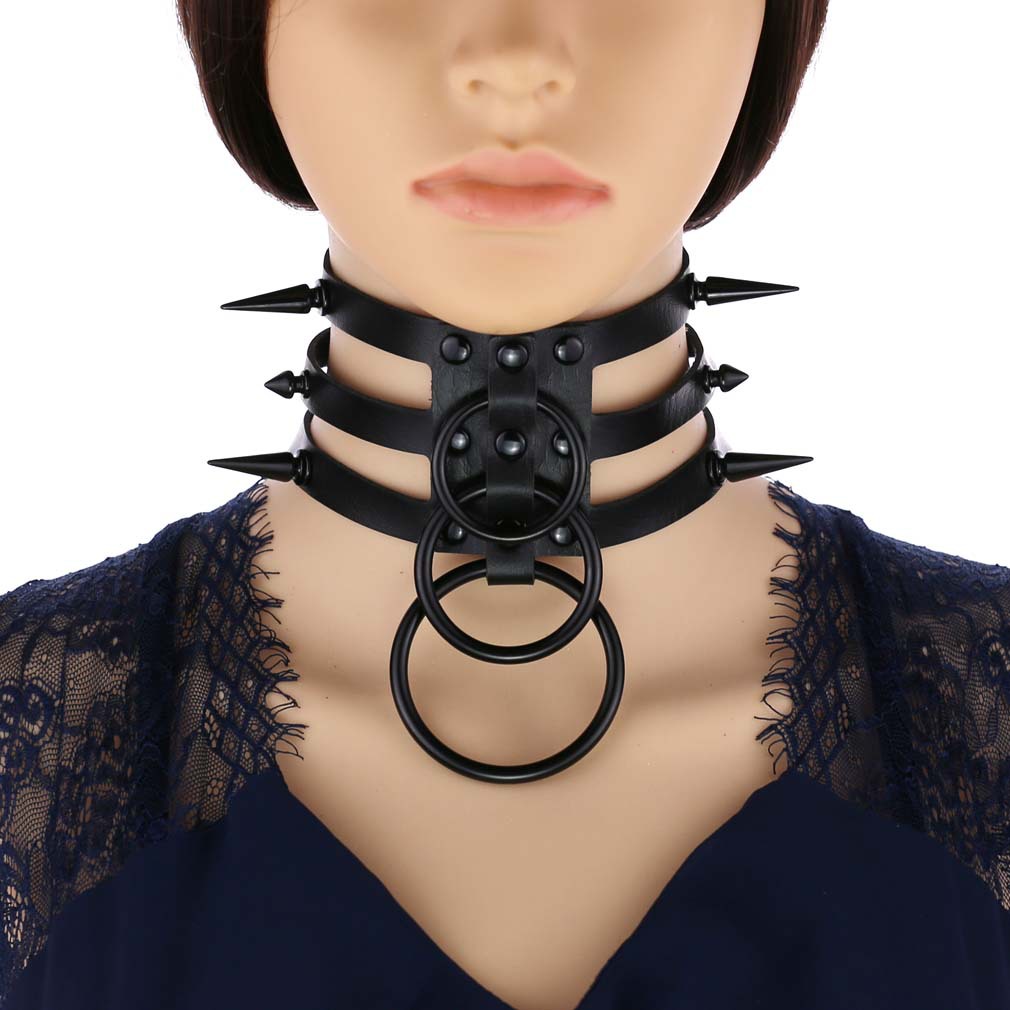 Women'S Emo Accessories - 남녀공용 블랙 리벳 가죽 본디지 초커