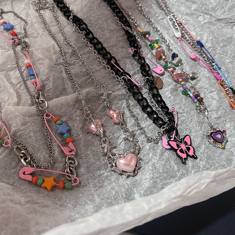 Women'S Emo Accessories - 여성용 빈티지 Y2k 핑크 핀 비즈