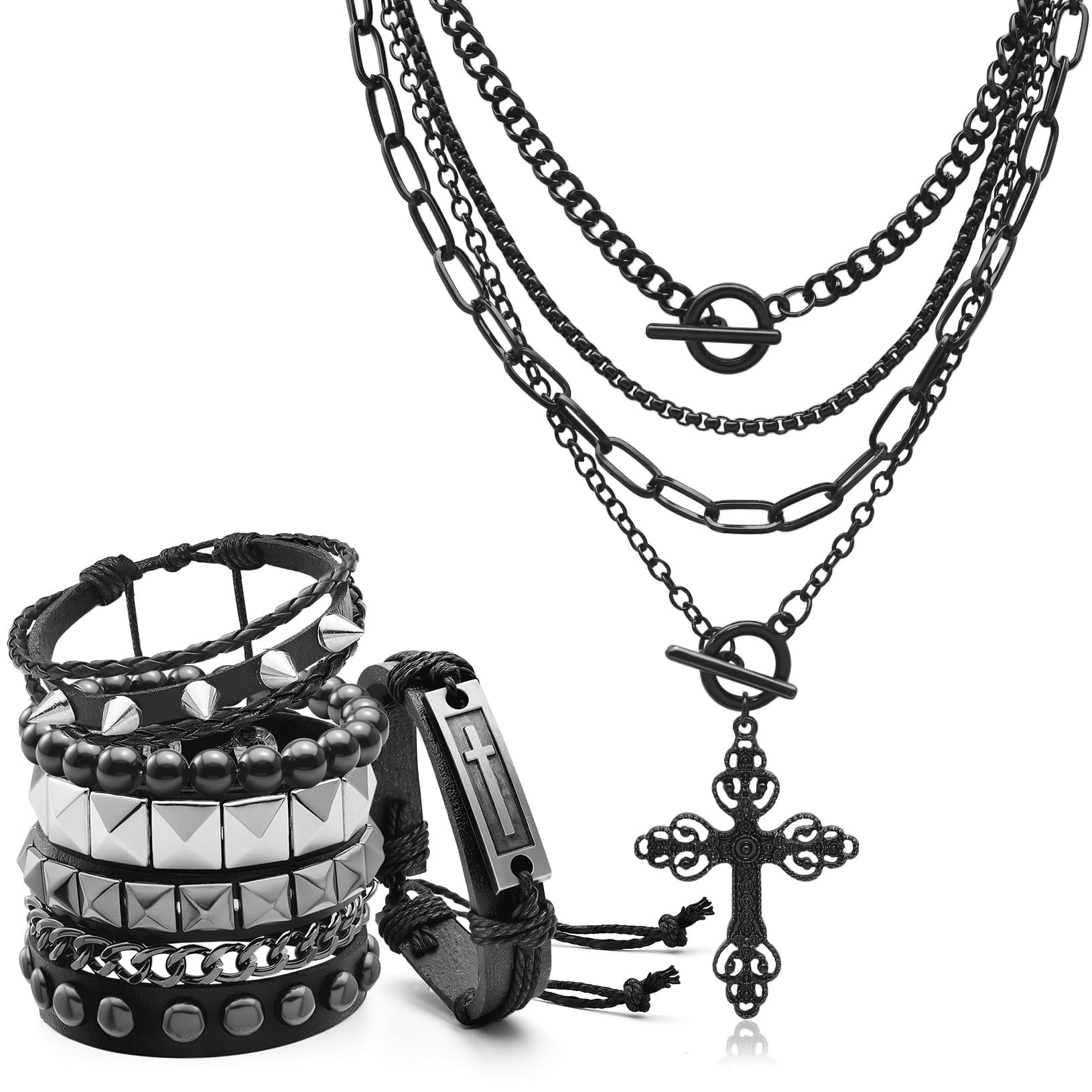 고딕 십자가 펜던트 레이어드 목걸이, 그런지 스터드 팔 - Women'S Emo Accessories 리뷰 및 가격
