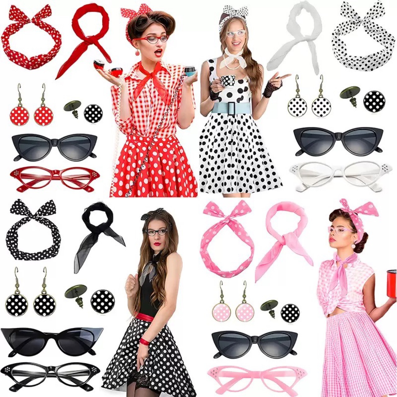 1950년대 레트로 히피 파티 여성 코스튬 코스프레 액 - Women'S Accessories In The 1950S 리뷰 및 가격